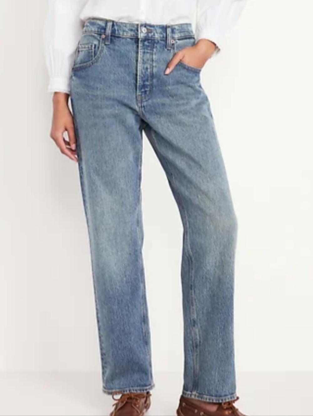 Old Navy Slouchy Straight Leg Jeans Size 16 Tall Mid-rise Med-wash Denim NEW